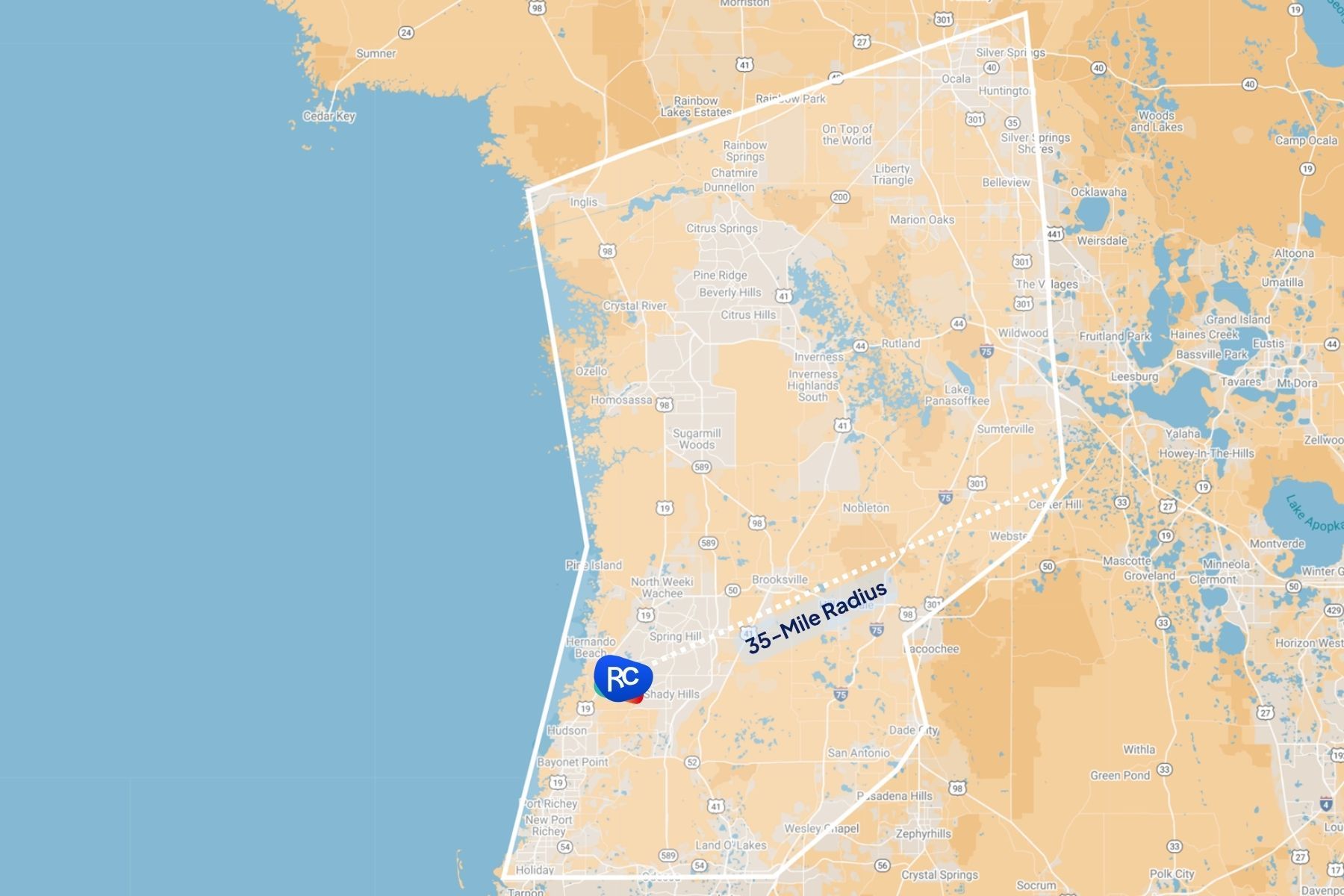 RC Home Pros old service areas map