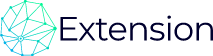 a logo for a company called extension with a blue background .