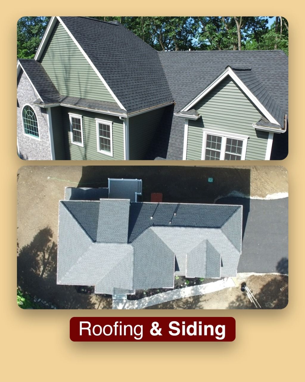 A picture of a house with the words roofing and siding below it