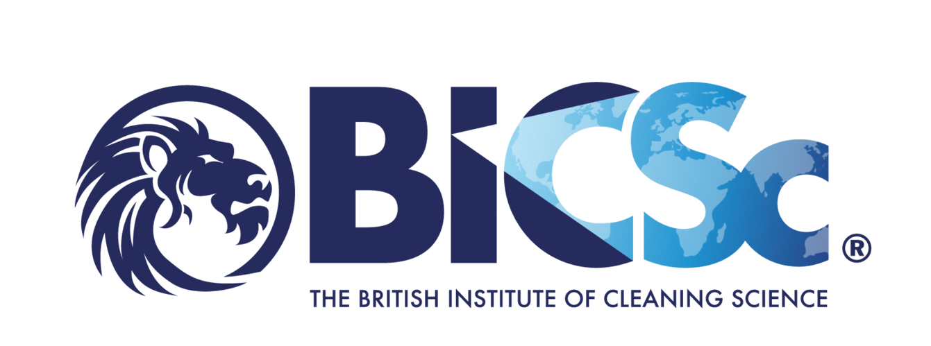 Logo for The British Institute of Cleaning Science (BICSc) featuring a lion's head in a circle, and text.