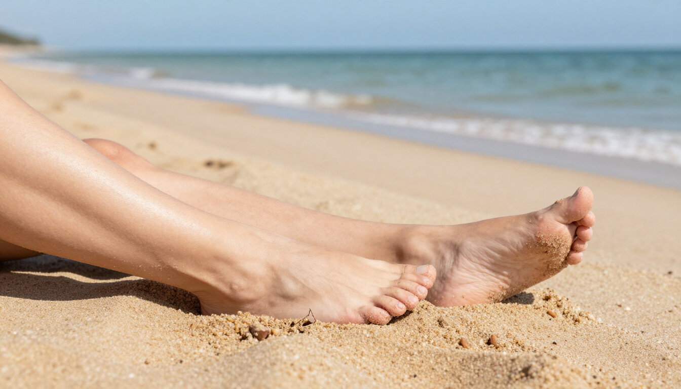 Flip flops and sunscreen on a sunny deck