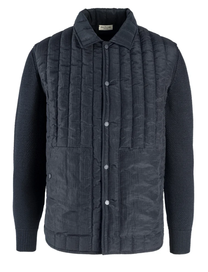 Phil Petter Hybrid Overshirt with nylon quilting and knitted sleeves