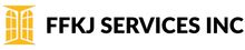 Logo for FFKJ Services Inc, featuring a stylized yellow window icon and white text on a blurred background.