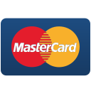 The Mastercard logo features two overlapping red and yellow circles on a blue rectangular background with white text.