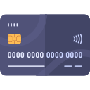 A dark blue credit card with a gold EMV chip and a contactless payment symbol.