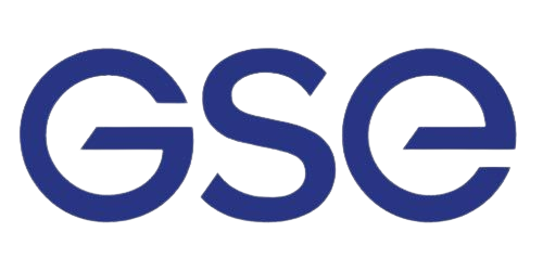 Le logo gse est bleu et blanc sur fond blanc.