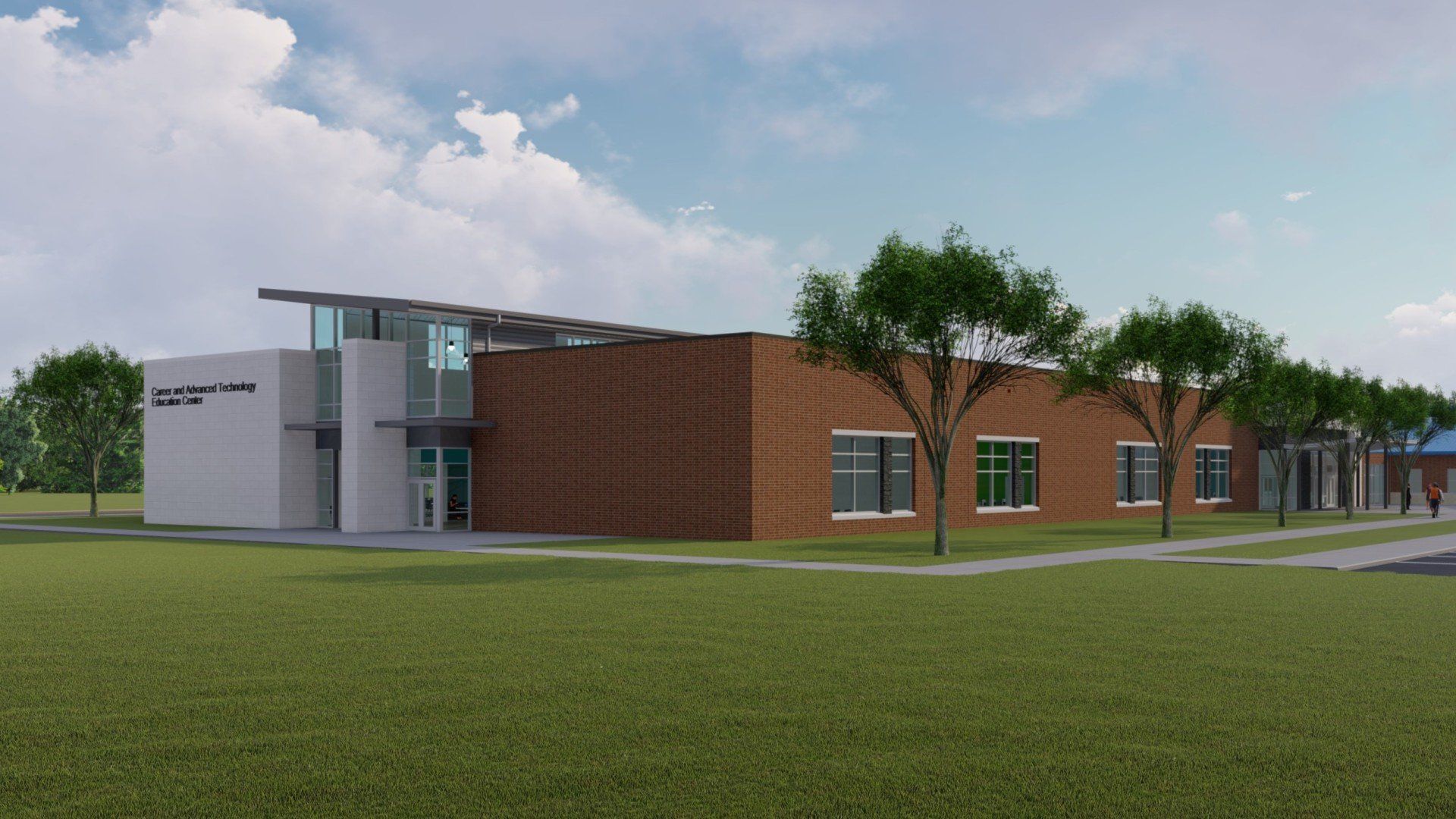 an artist 's impression of a new school building .