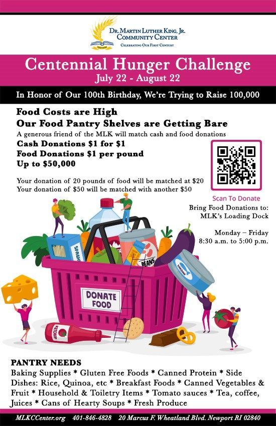 a flyer for the centennial hunger challenge .
