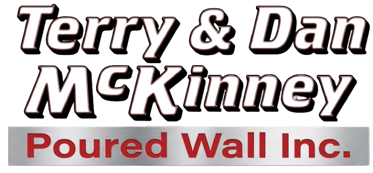 The logo for Terry & Dan McKinney Poured Wall Inc. features the company name in bold black text above a red-text tagline.