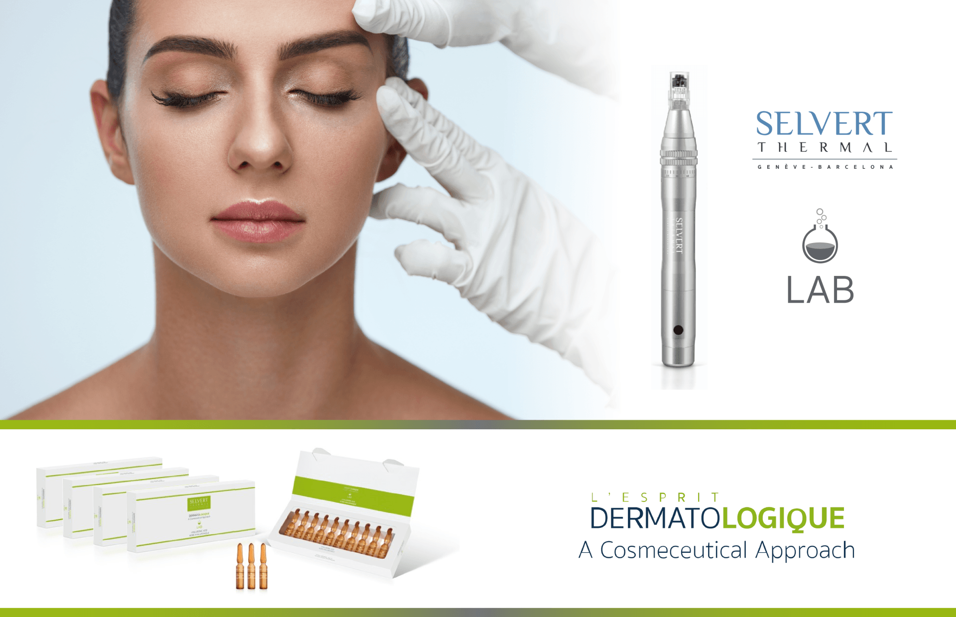 Donna sottoposta a trattamento cosmetico, con strumenti e prodotti per la cura della pelle.