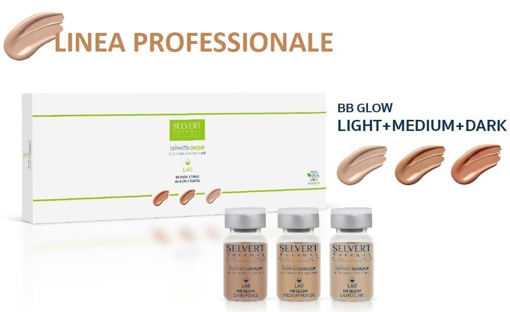 Set per il trattamento della pelle BB Glow: sieri chiari, medi e scuri con campioni di prodotto e una scatola.