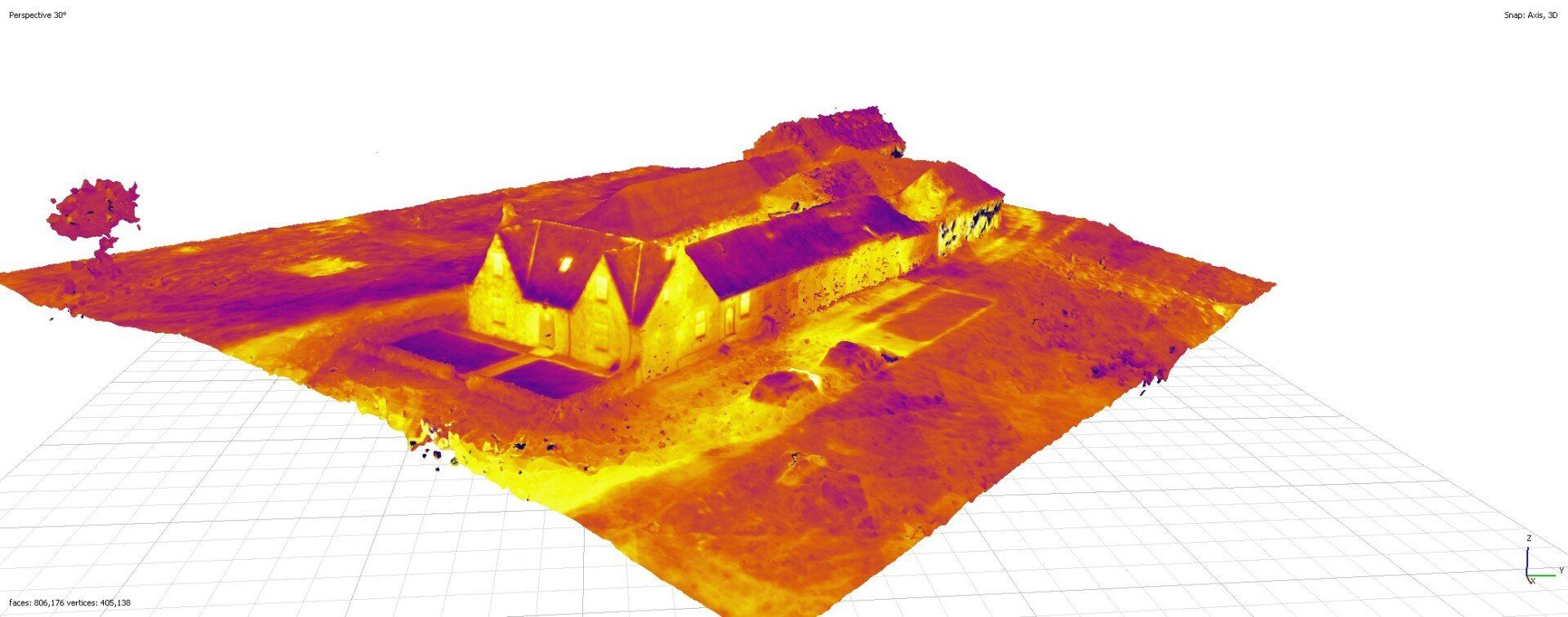 Farm and farmland thermal survey rendered into 3d