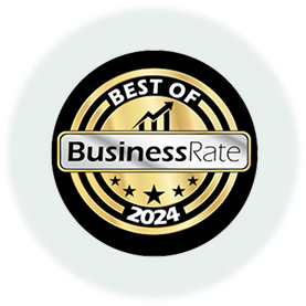 Best of BusinessRate 2024 award badge, gold and black with stars and an upward trending graph. | Jeremi's Auto Repair