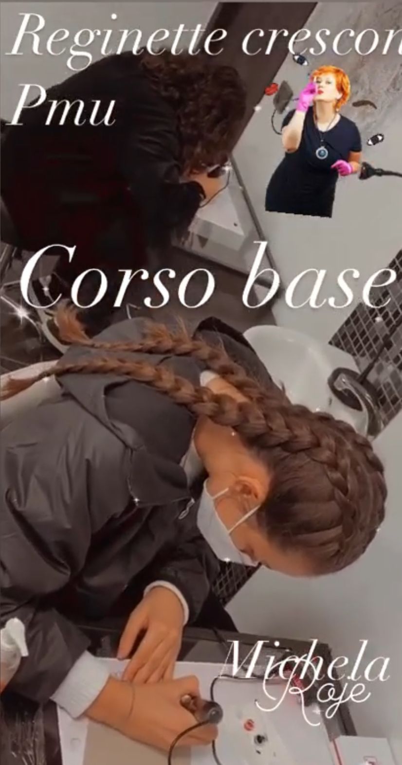 Una donna indossa una maschera e scrive su un pezzo di carta