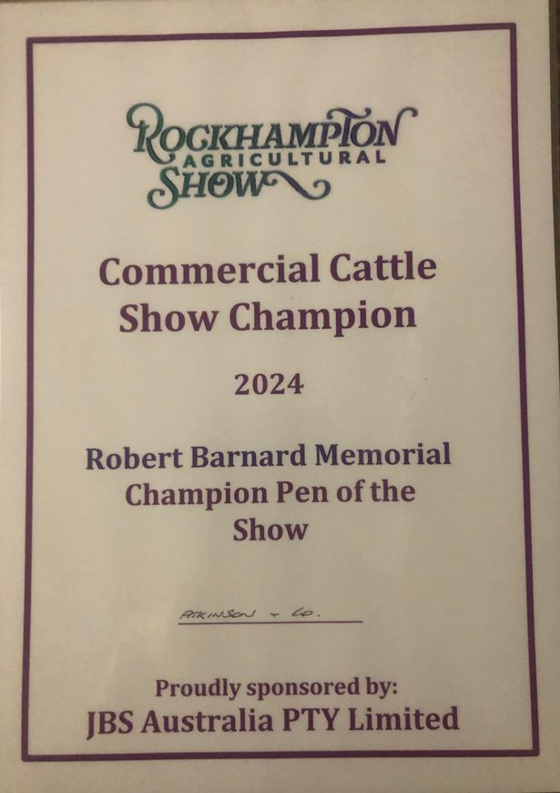 Rockhampton agricultural commercial cattle show champion 2024 robert barnard memorial champion pen of the show