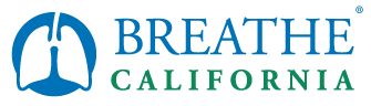 A blue and green logo for breathe california
