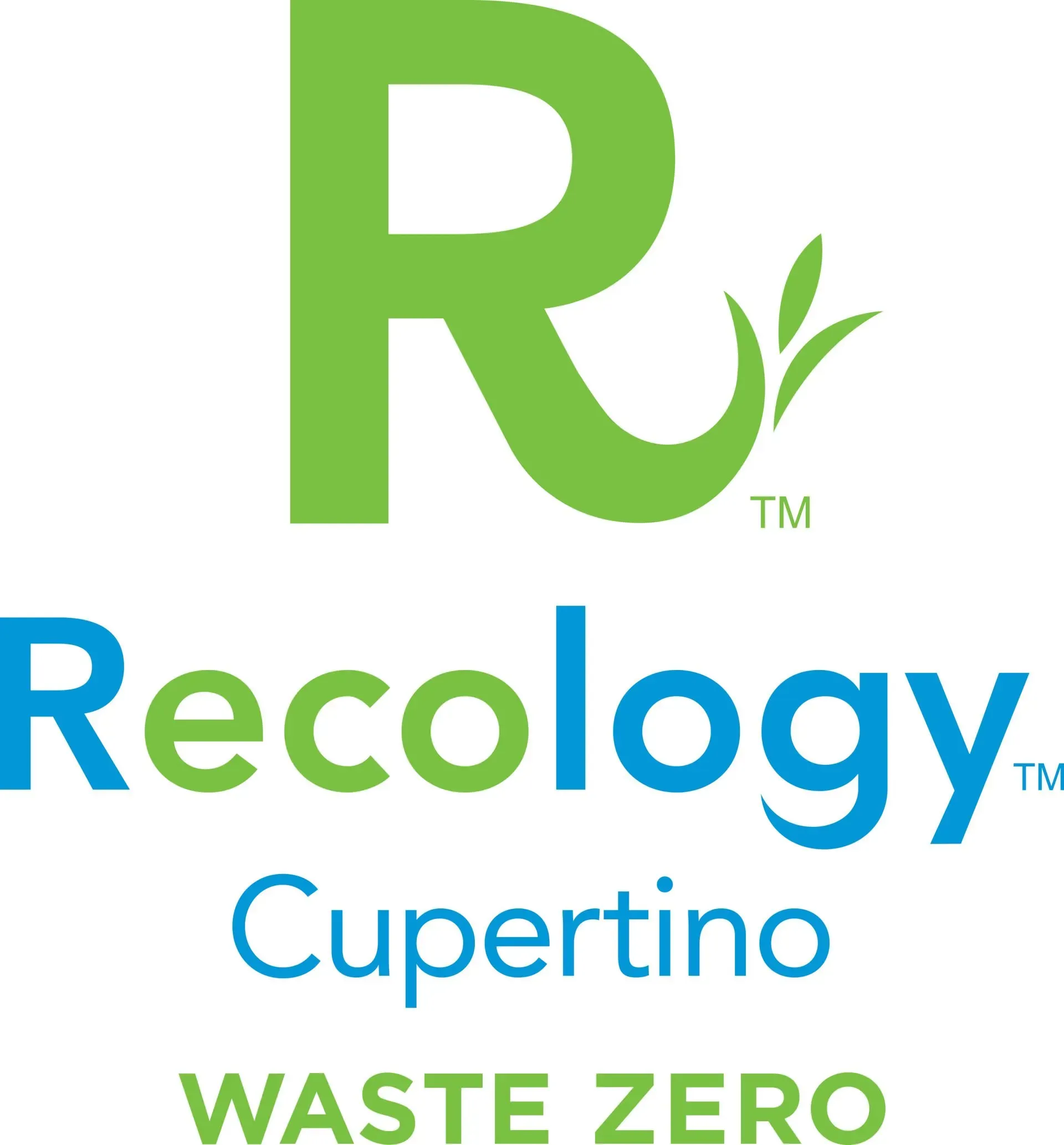 A green and blue logo for recology cupertino waste zero