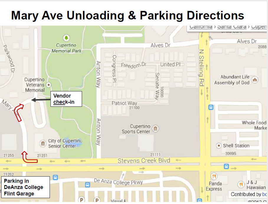 A map showing vendor unloading and parking directions