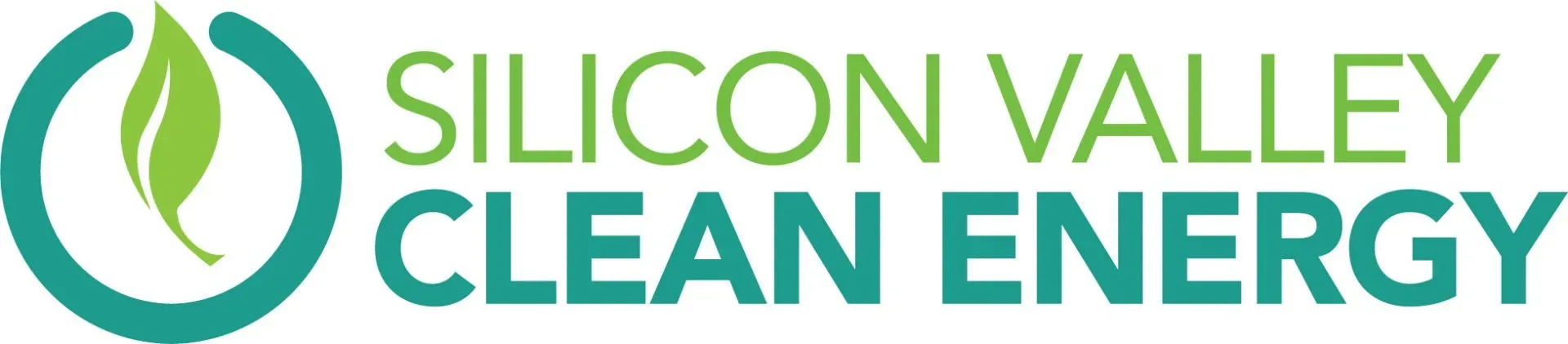 A logo for silicon valley clean energy with a green leaf in the middle.