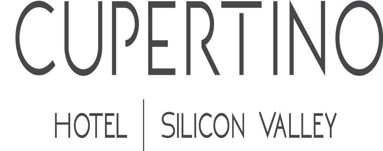 The logo for cupertino hotel silicon valley is black and white.