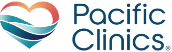 The logo for pacific clinics has a heart and waves in it.