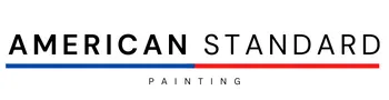 American Standard Painting logo with blue and red lines underneath, patriotic theme.