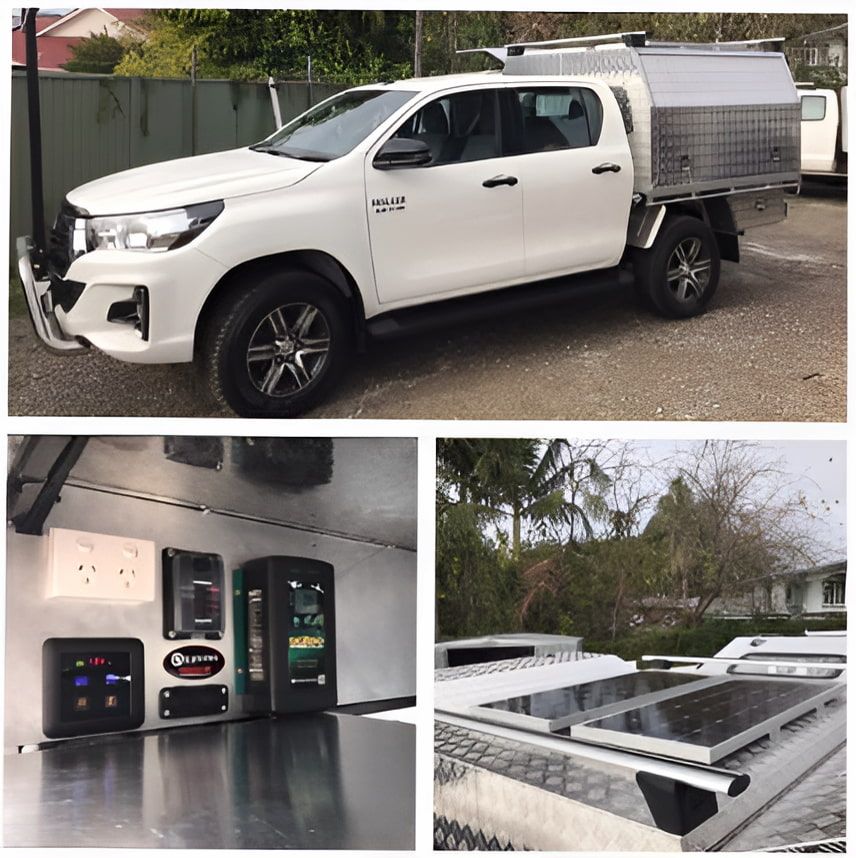 A White Truck With A Canopy And Solar Panels On The Roof — Mudgeeraba Auto Electrical & Mechanical In Mudgeeraba, QLD