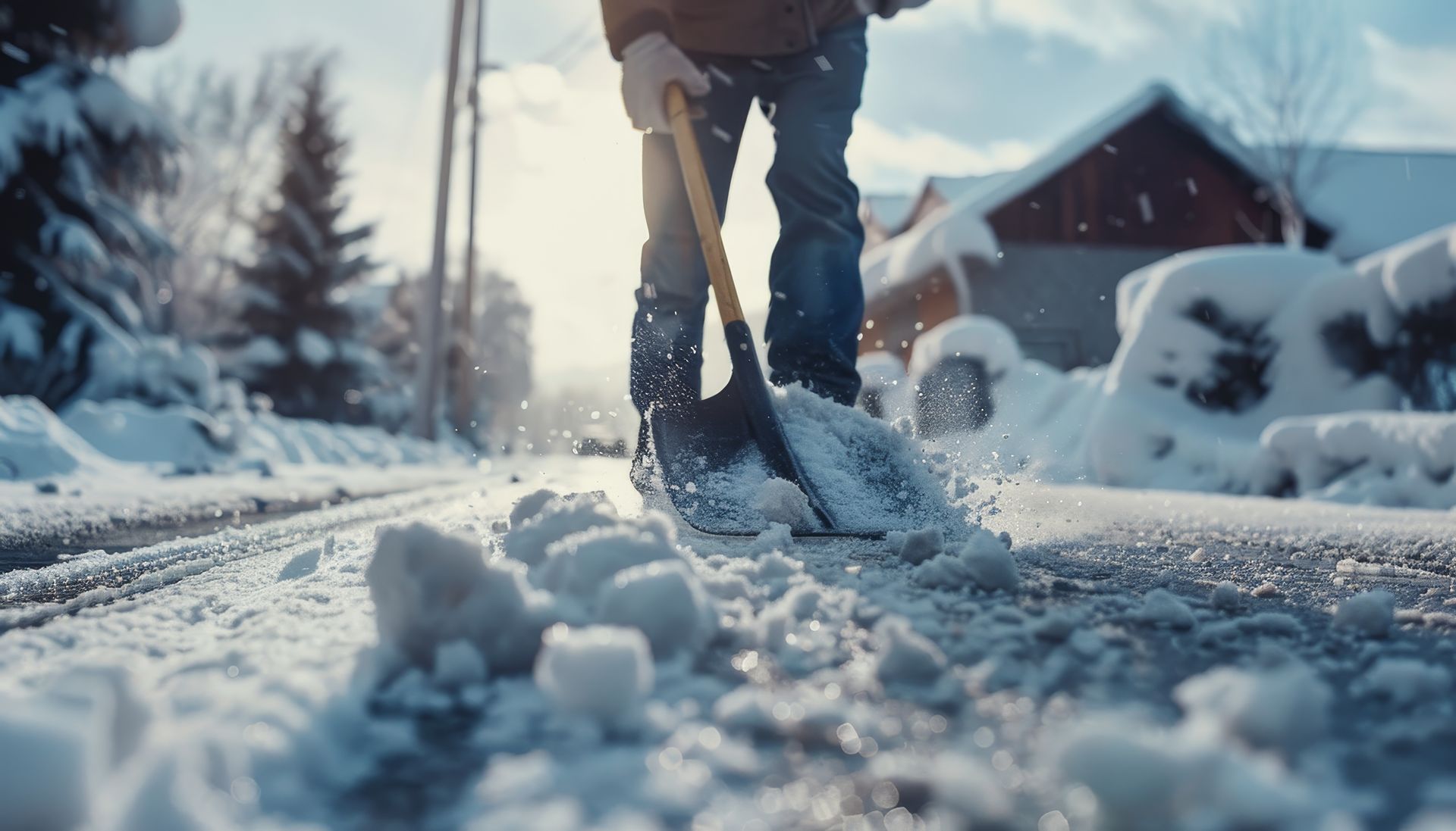 Un homme pellette la neige sur le bord de la route.