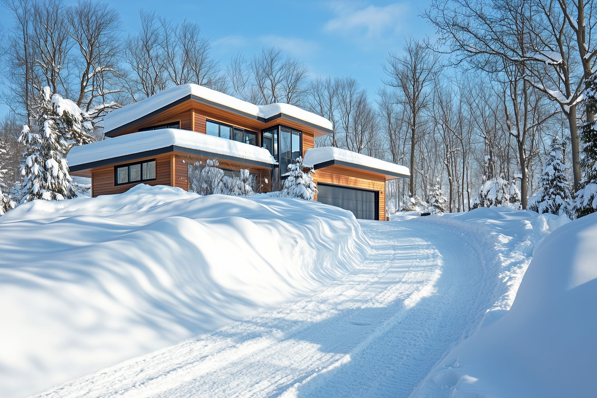 Terrasse arrière avec store rétractable, rideaux occultants et escalier. Barbecue et mobilier de jardin visibles.