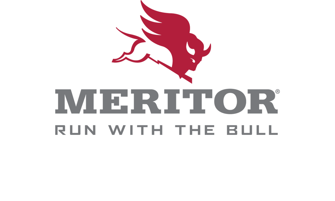 The logo for meritor run with the bull has a red bull on it.