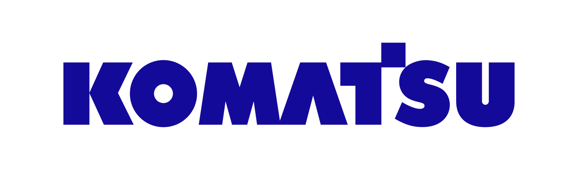 A blue komatsu logo on a white background