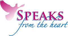 Pink dove logo with the words &ldquo;Speaks from the heart&rdquo; in pink and blue script