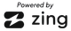A black and white logo that says powered by zing