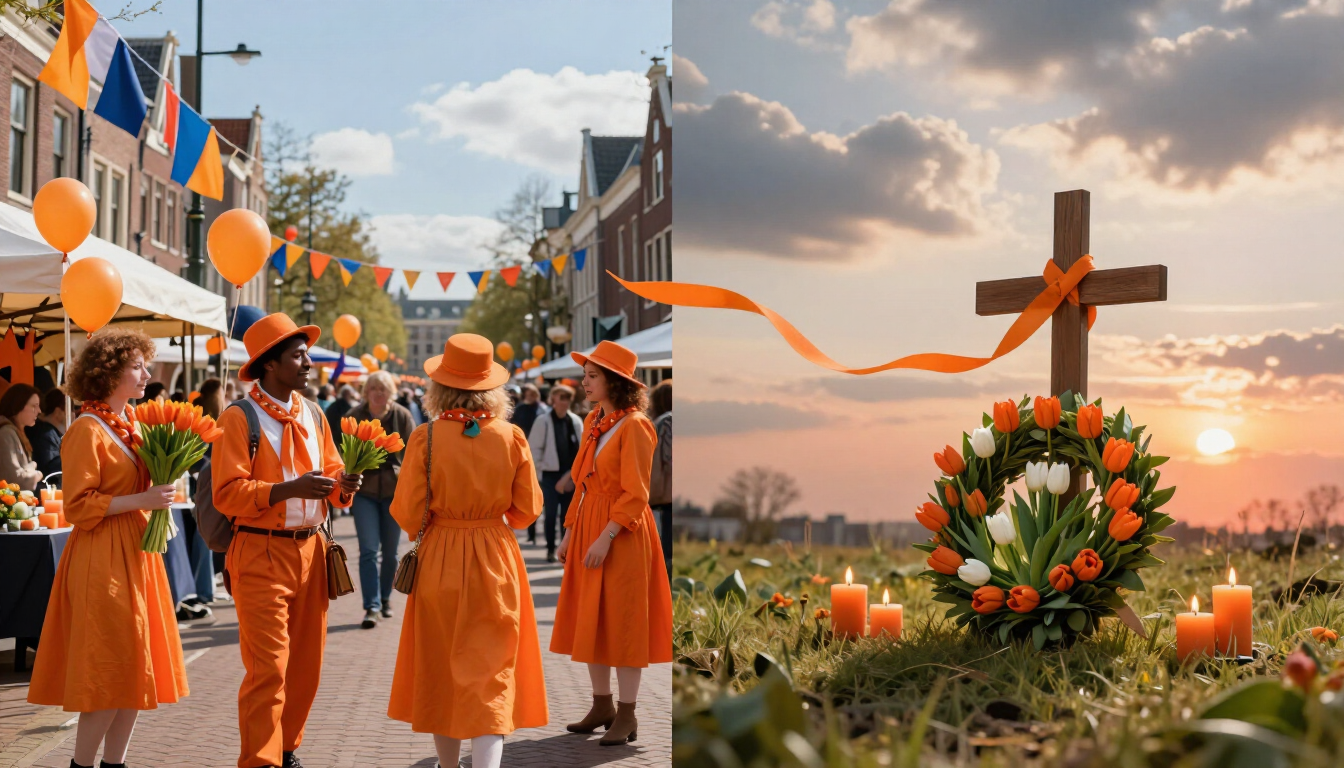 Oranje versiering bij een herdenkingsplek
