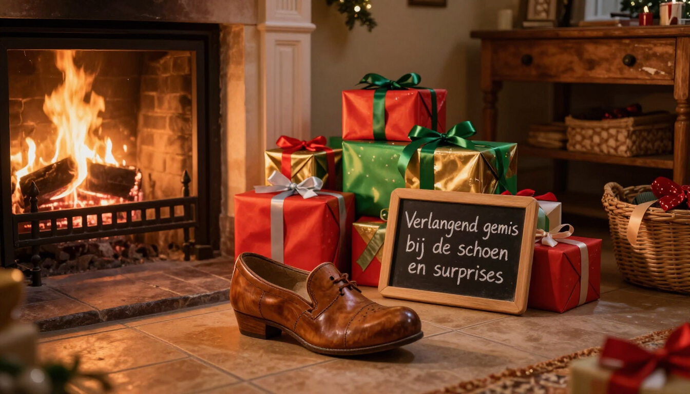 Sinterklaas schoen bij een herinneringskaars