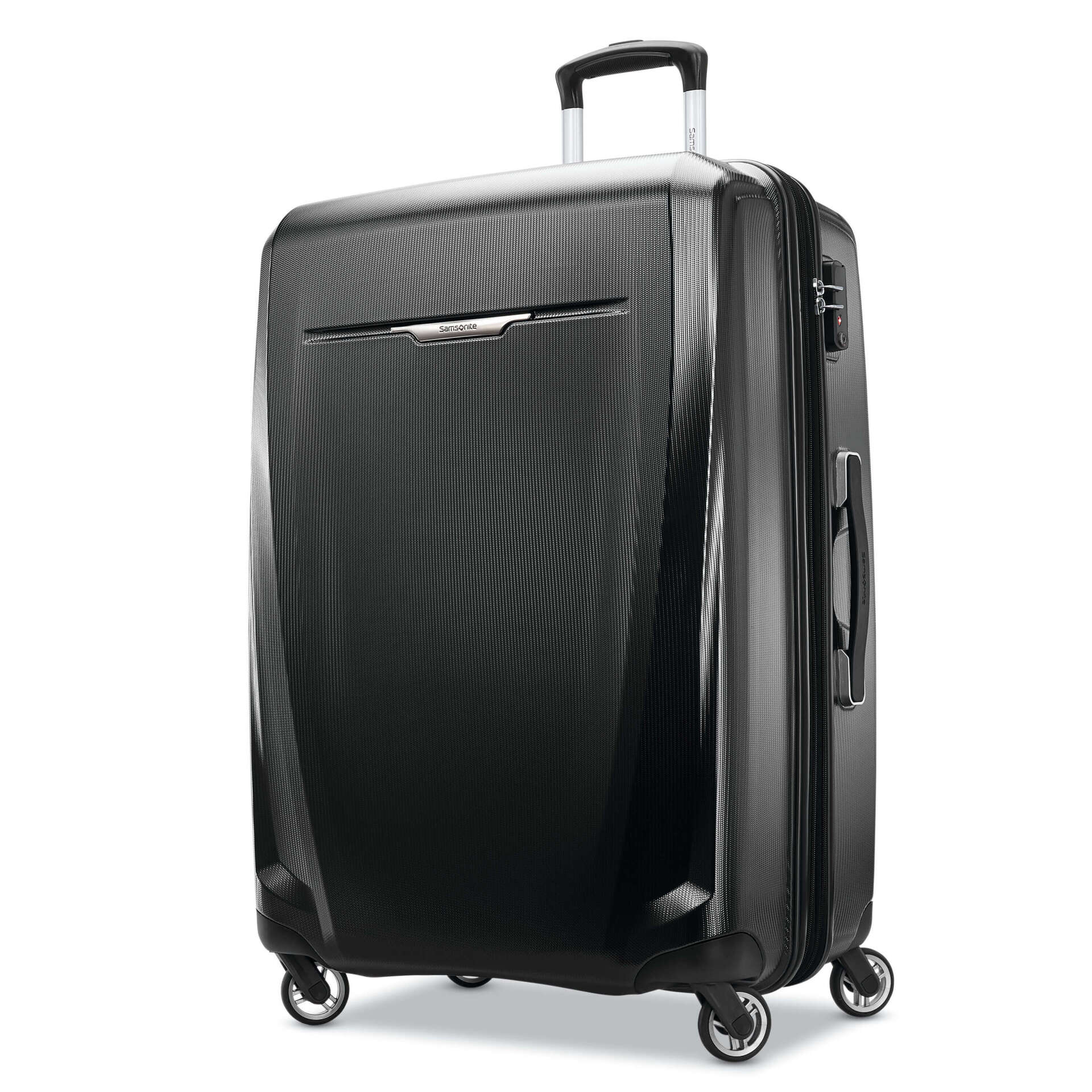 samsonite winfield large spinner suitcase black suitcase silver hardware samsonite logo