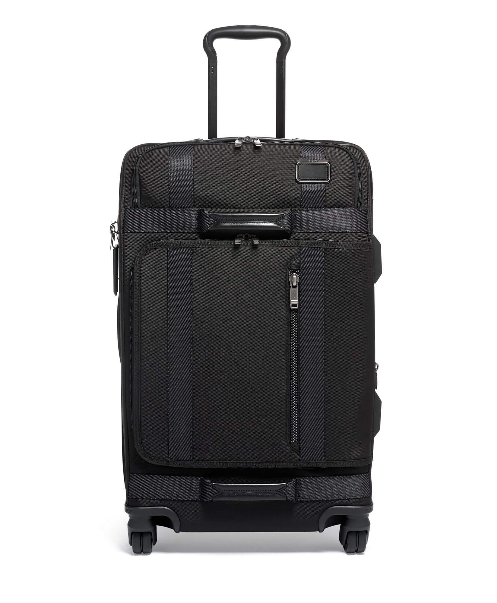 tumi merge short trip expandable suitcase black with front zipper and handle
