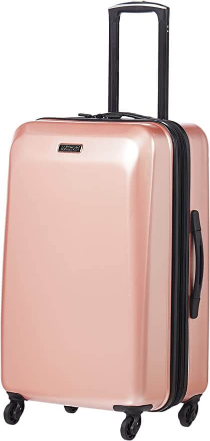 american tourister moonlight hardside expandable luggage rose gold hard case black wheels and handle