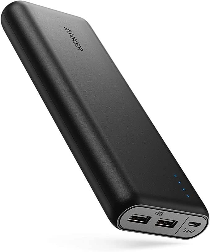 anker portable charger black power bank two usb ports one charging port