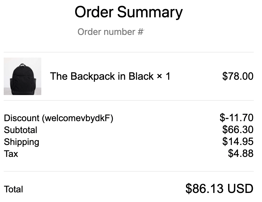 beis the backpack in black order summary total cost $86.13