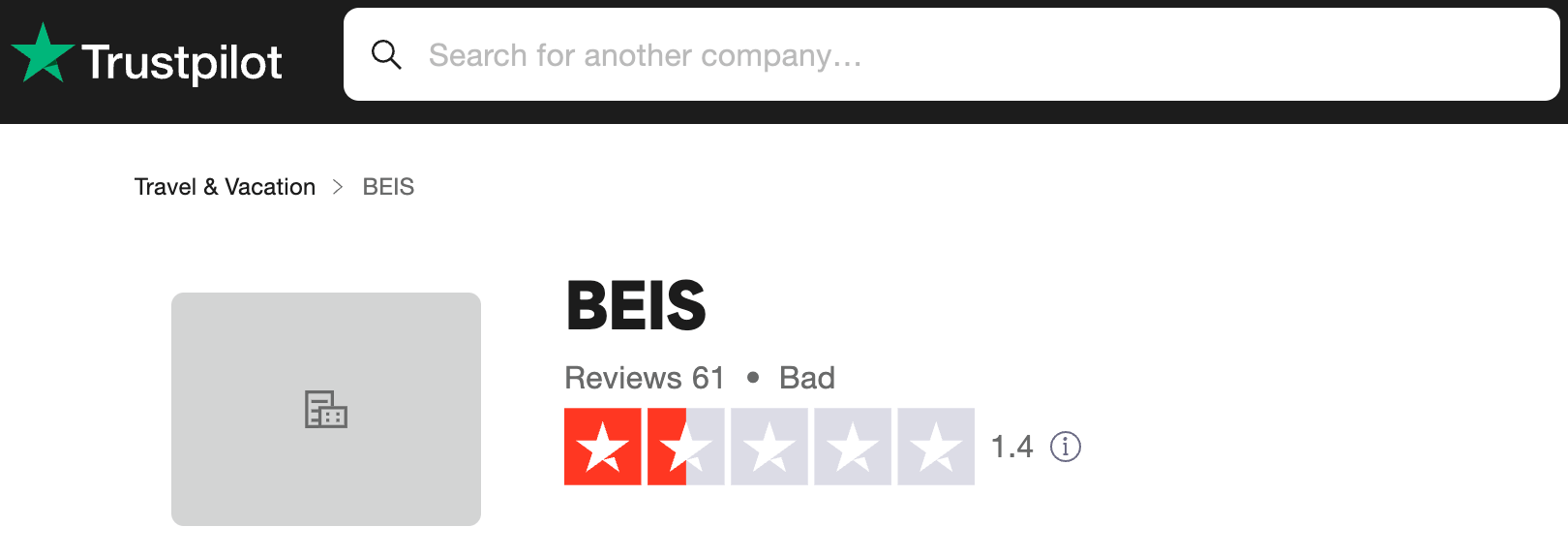 beis brand trustpilot review website black and white trustpilot green star 1.4 stars out of 5 bad rating BEIS brand name