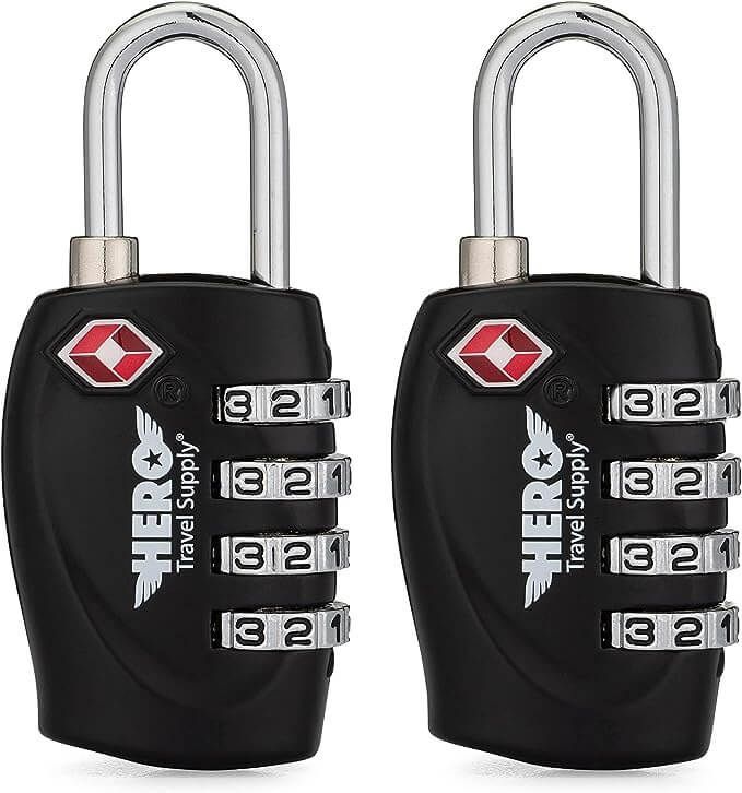 black tsa luggage lock with silver lock dials red square logo and silver lock at top