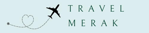 travel merak logo black plane with dotted trail in heart shape