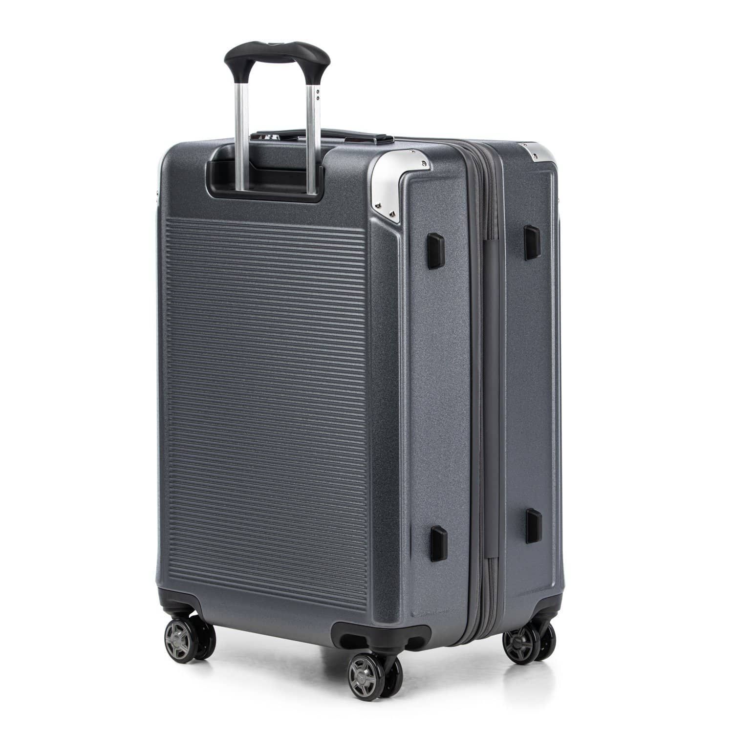 travelpro platinum elite 25 hardside checked luggage metallic gray luggage with silver and black handle black wheels silver aluminum bumpers