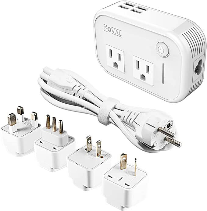 white adapter and voltage converter white cable four separate adapters