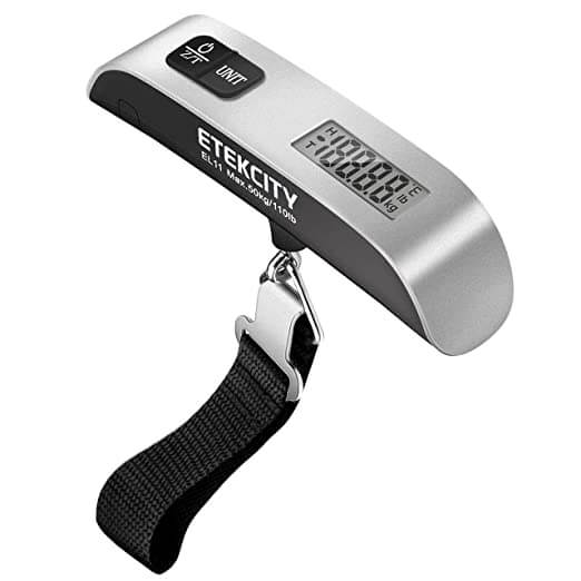 etekcity digital luggage scale black hook silver scale with black button and digital weight display