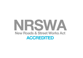 A logo for nrswa new roads and street works act accredited