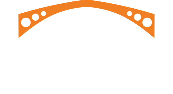 Orange curved architectural element with circular cutouts.