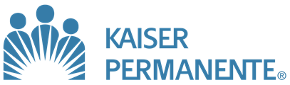 The kaiser permanente logo is blue and white
