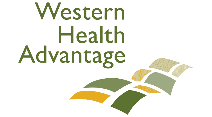 A logo for western health advantage with a geometric design.